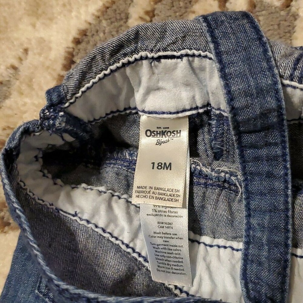 OshKosh B'gosh Vestback Chambray Denim Overalls 18 months Blue Snap Pants V3 - Picture 8 of 8